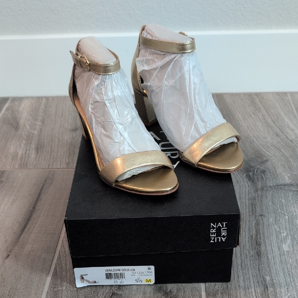 Elegant Gold Ankle Strap Heels -Alizer Natur